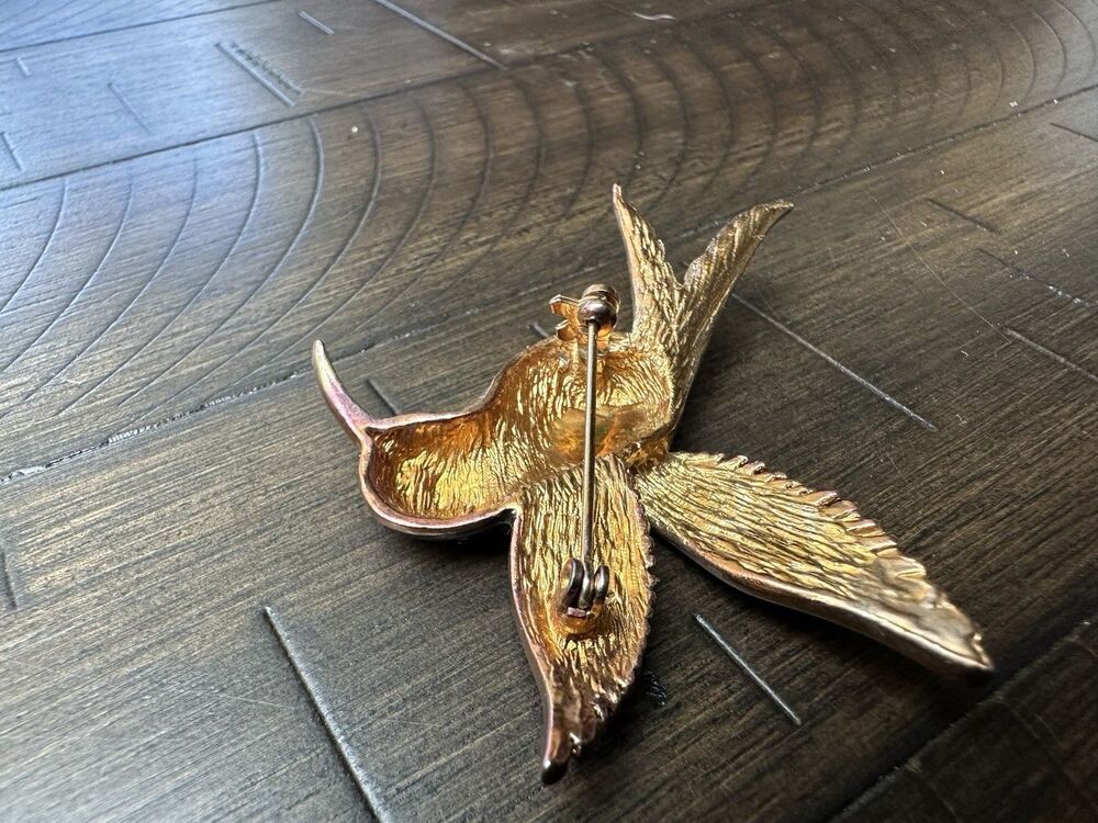 Vintage Enamel Hummingbird Brooch Pin Gold Tone Colorful Bird Large 3” - Picture 4 of 6